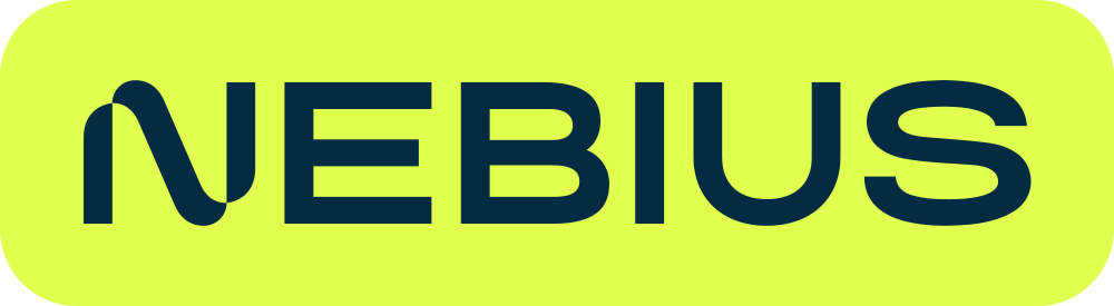 Dark blue Nebius wordmark on a bright yellow-green rounded rectangle