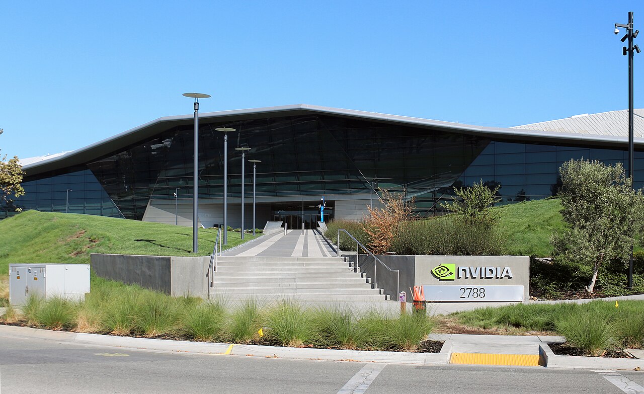 Glass exterior of NVIDIA headquarters in Santa Clara, California