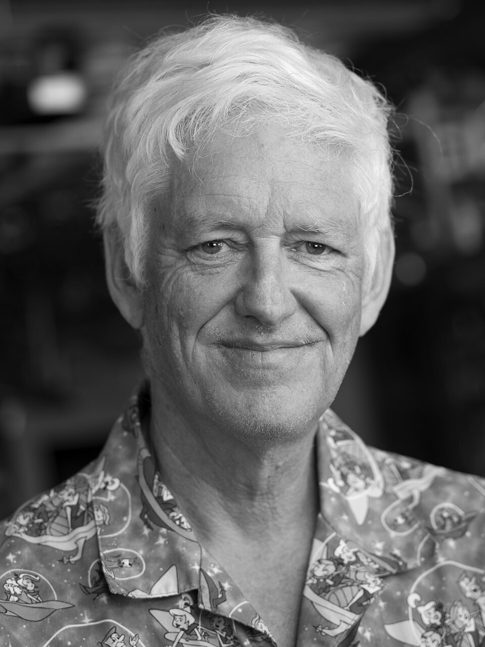 Black-and-white portrait of Peter Norvig wearing a patterned shirt